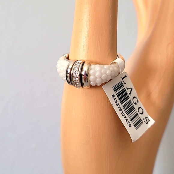 LAGOS SS White Ceramic Diamond Stacking Band Ring 7 - Picture 11 of 11